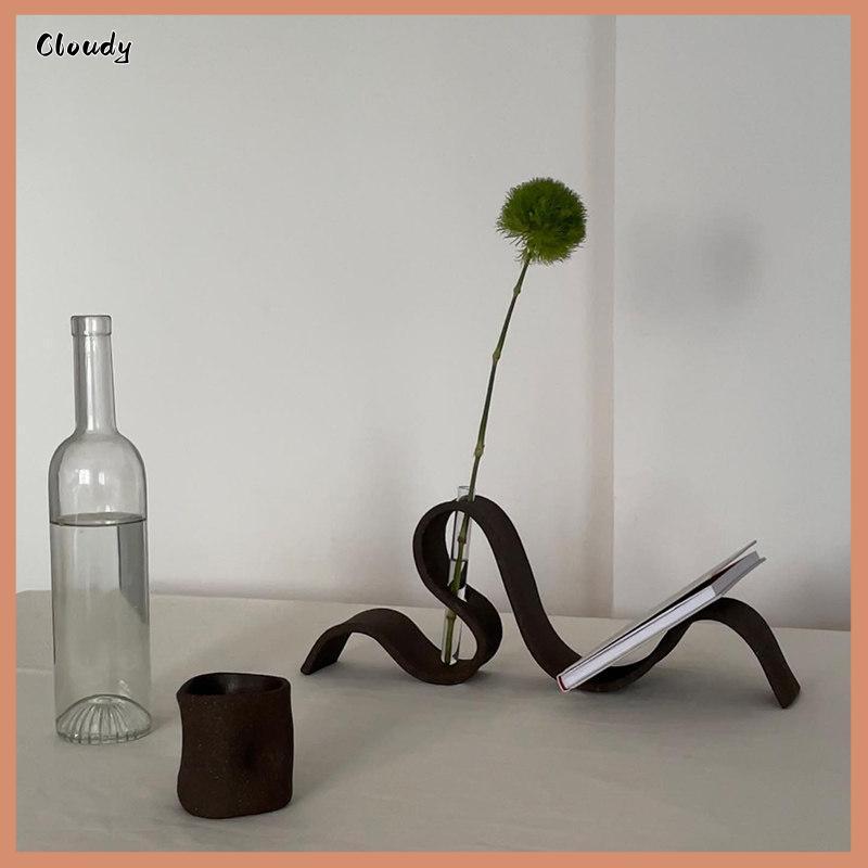 [Cloudy] 3D พิมพ์บทคัดย่อแจกัน Bookend ชุดโค้ง Sleek ความงาม Matte Finish ตกแต่งสําหรับห้องนั่งเล่นช