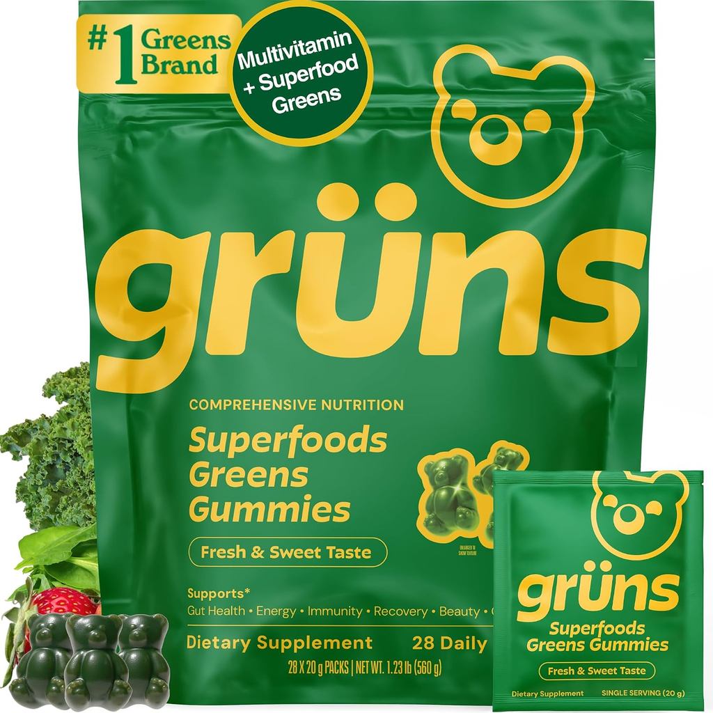 Grons Adult Greens Gummies & Daily Multivitamin, Prebiotic Fiber, 28 ct JI7L