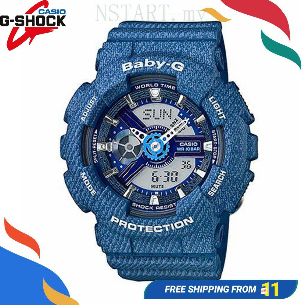 QIXIAO G*/*shock Baby-G BA110 นาฬิกาข้อมือผู้หญิงอิเล็กทรอนิกส์กีฬานาฬิกาแฟชั่นเรซิ่นสายนาฬิกา hF168