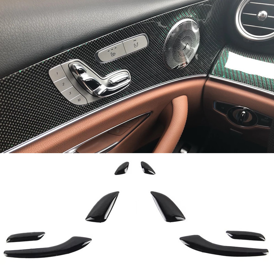 8 ชิ้นสีดําอัตโนมัติรถประตูที่นั่งปรับปุ่มสวิทช์ฝาครอบสติกเกอร์ Trim ตกแต่ง Fit สําหรับ Mercedes Ben