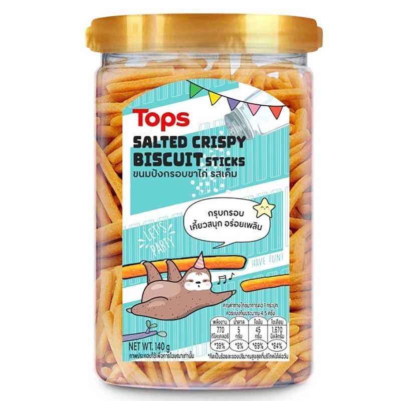 ท็อปส์ขนมปังกรอบขาไก่รสเค็ม 140กรัม Tops Salted Flavour Crackers Stick 140g.