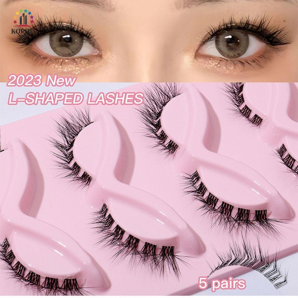 WILLIS 5 คู่ L Curl ขนตาปลอม, Oblique Eye Tail ยาว Cat Eye ปลอม Lashes, มังงะ Eye Lashes Full Strip 
