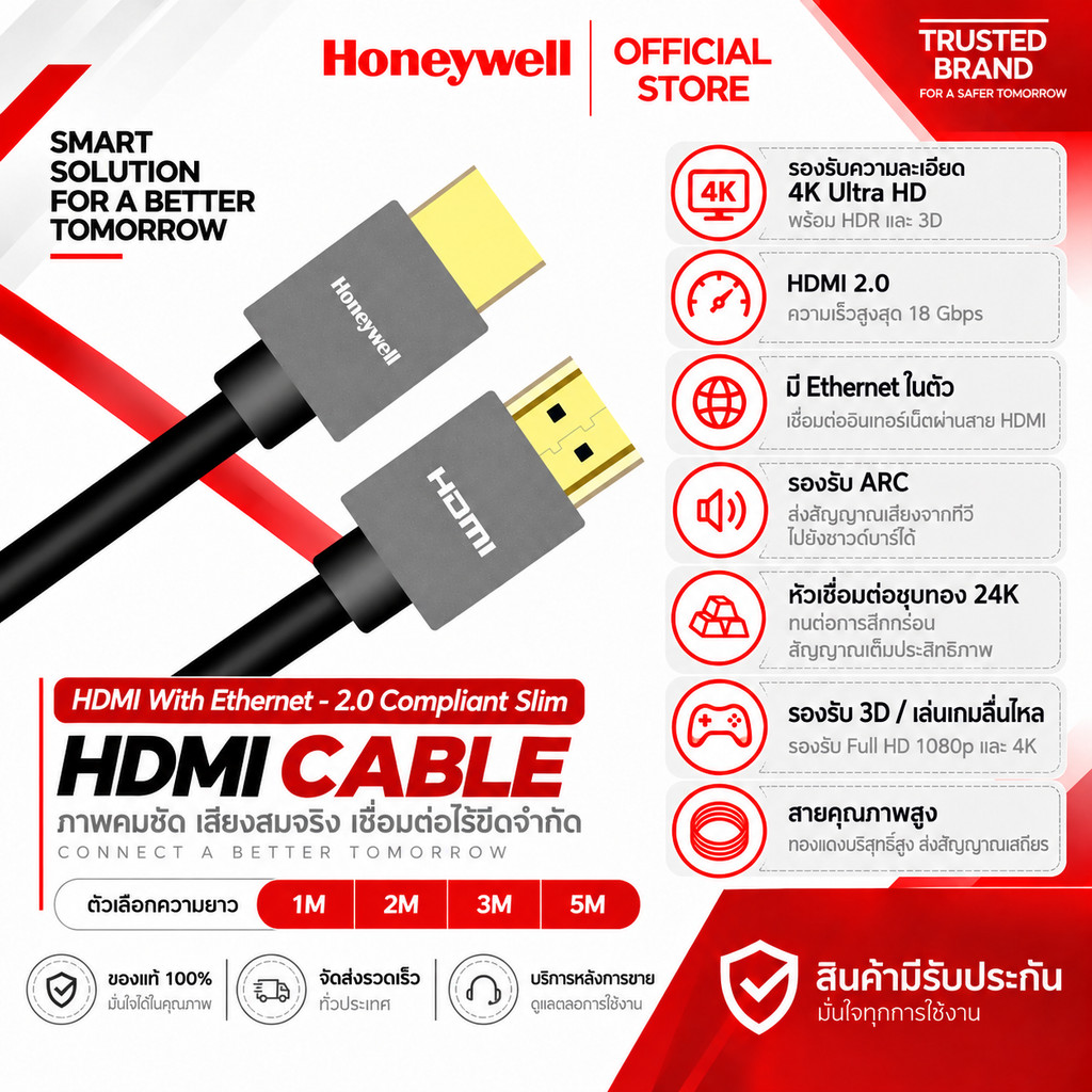 Honeywell HDMI with Ethernet – 2.0 Compliant Slim รองรับ 4K Ultra High-Speed