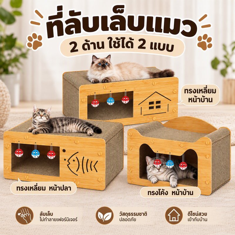 ที่ฝนเล็บแมว บ้านแมวกระดาษ บ้านแมวขนาดใหญ่ และที่ลับเล็บ กล่องแมว แมว ลับเล็บแมว อเนกประสงค์