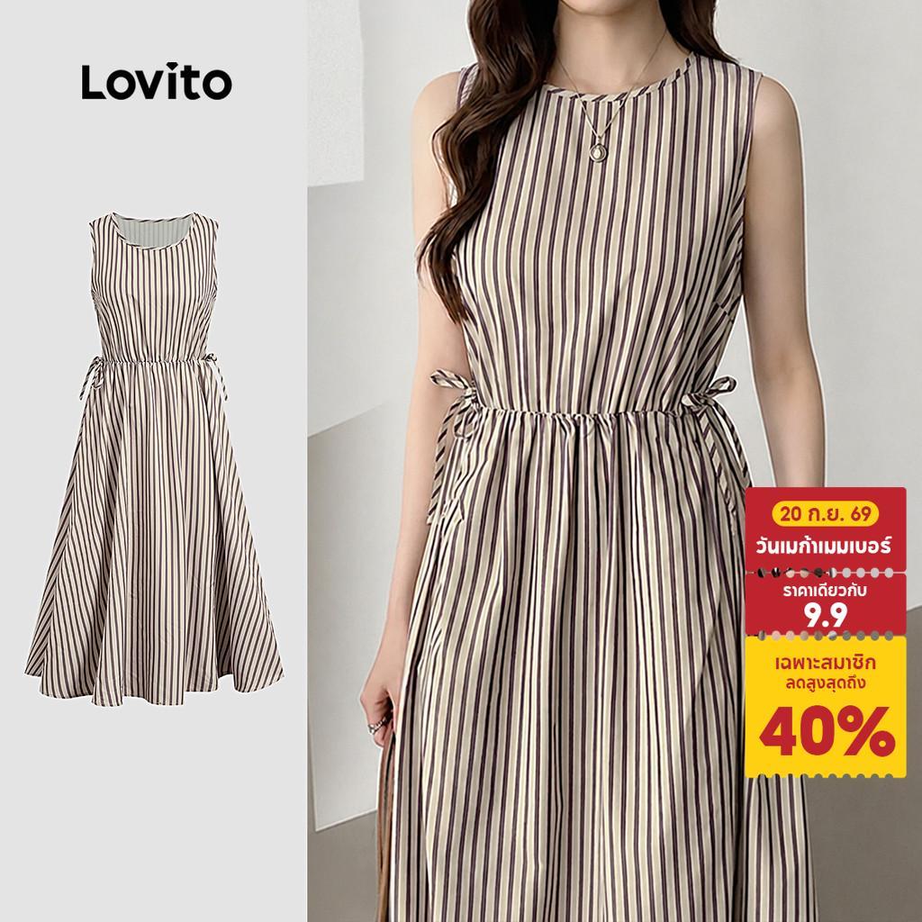 Lovito เดรสลําลองฤดูร้อน/ฤดูใบไม้ผลิสีกากีสําหรับผู้หญิง L198ED443