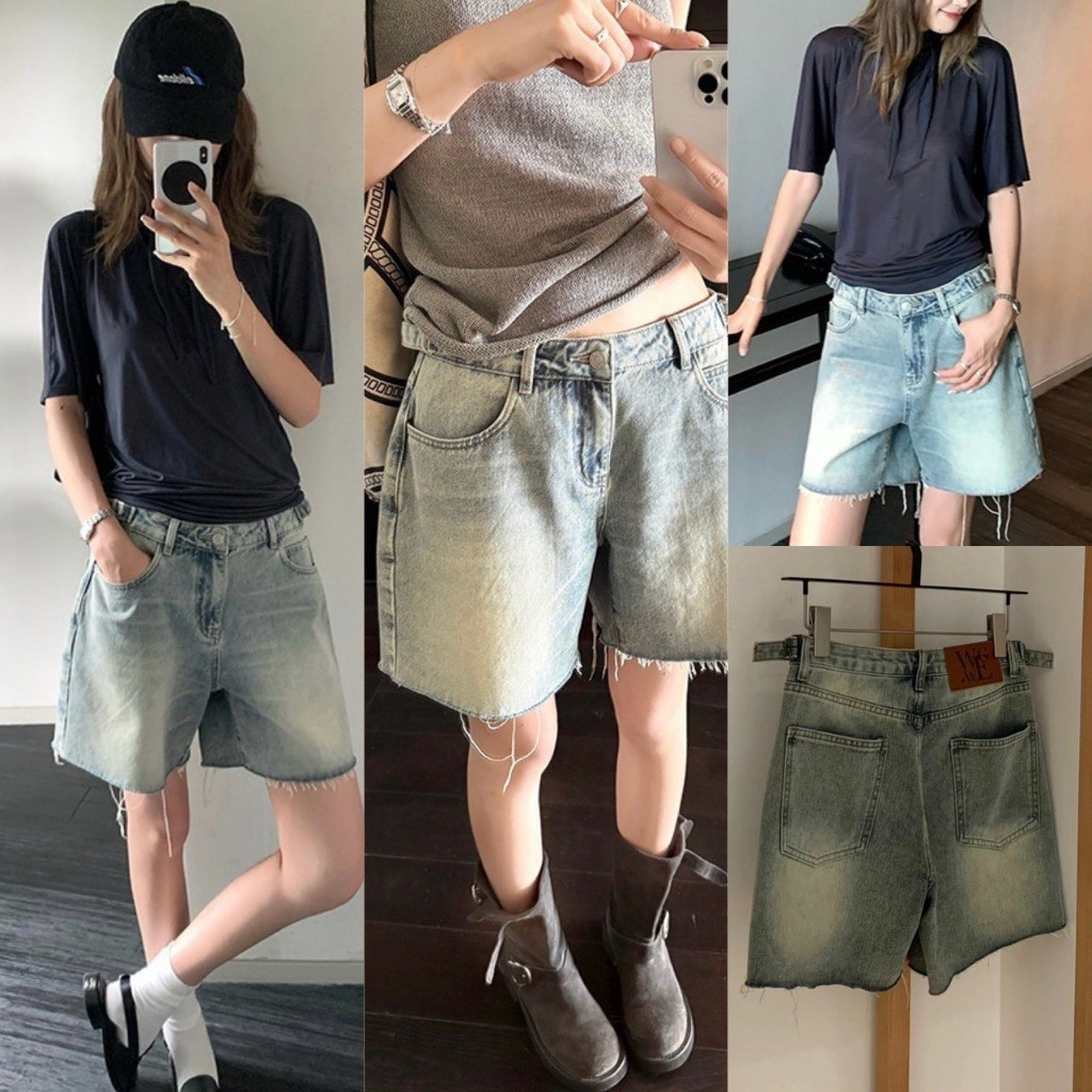 🎀 🇰🇷 W7165 กางเกงยีนส์ ขาสั้น สามารถปรับเอวได้ งานเก๋มากๆค่า แฟชั่นเกาหลี TAG WG.WE 🎀