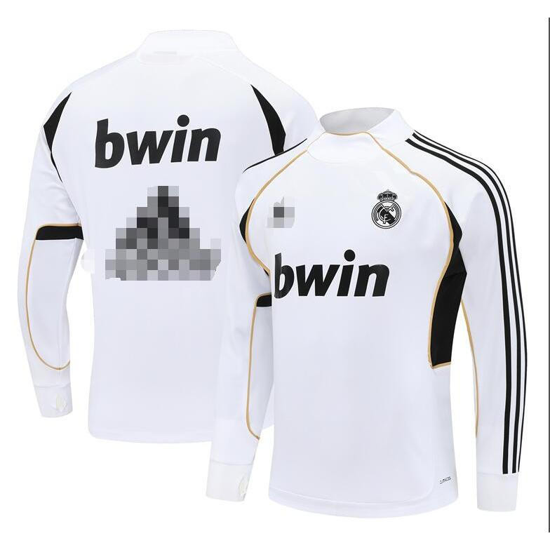 2011-12 RM Real Madrid สีขาว/สีดํา Retro แขนยาวรอบคอชุดฝึกอบรมสําหรับชาย S-XXL 1:1