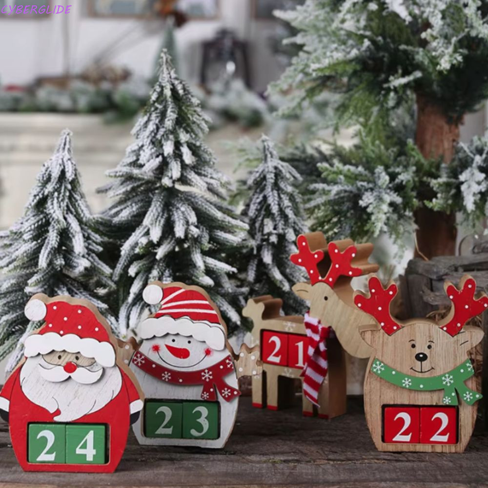 CYBERGLIDE Elk Advent ปฏิทิน, ไม้ DIY คริสต์มาสนับถอยหลังปฏิทิน, Xmas Party Layout ตกแต่ง 3D Reusabl