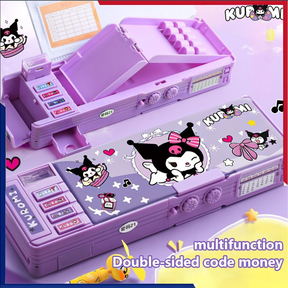 กล่องดินสออเนกประสงค์ Sanrio Kuromi Melody สองชั้น ความจุขนาดใหญ่ พร้อมรหัสล็อค เครื่องเขียนนักเรียน 🎇