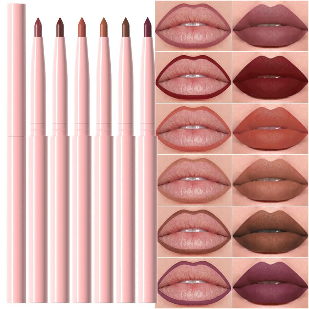 Evpct 6 ชิ้น Retractable Lip Liner ดินสอชุดสําหรับ Shaping & Sculpting ริมฝีปาก, Mauve Maroon สีแดงส