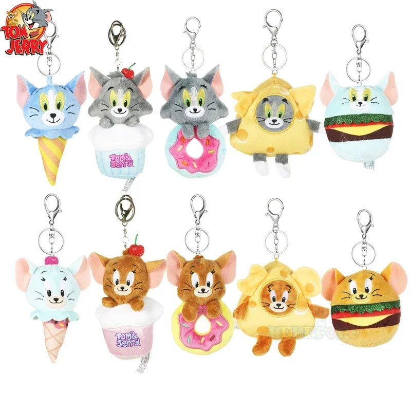 Tom And Jerry Plush พวงกุญแจคอสเพลย์ชีส Toast Bagel เค้ก Jerry แฮมเบอร์เกอร์ Tom น่ารักน่ารักของขวัญ