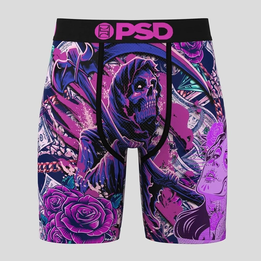 PSD Quick-Drying ผู้ชายกีฬา High-Elastic Boxer Five-Point Anti-Wear พิมพ์กางเกงบ็อกเซอร์ Street Wear