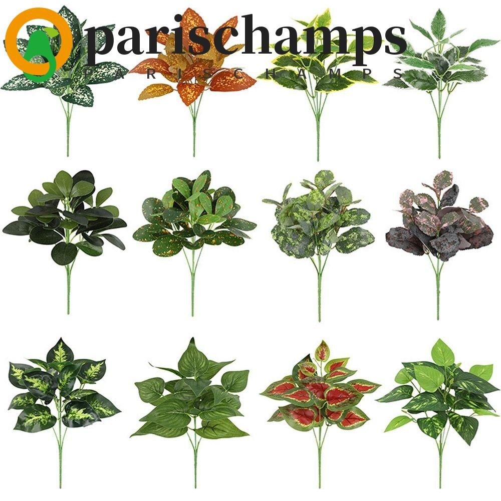 PARISCHAMPS ใบพืชสีเขียวประดิษฐ์, 7 หัว Perilla Leaf กระถางต้นไม้สีเขียว, พืชจําลองเอเวอร์กรีน Leaf พลาสติกขนาดใหญ่พืชปลอมโรงแรมร้านอาหารตกแต่ง