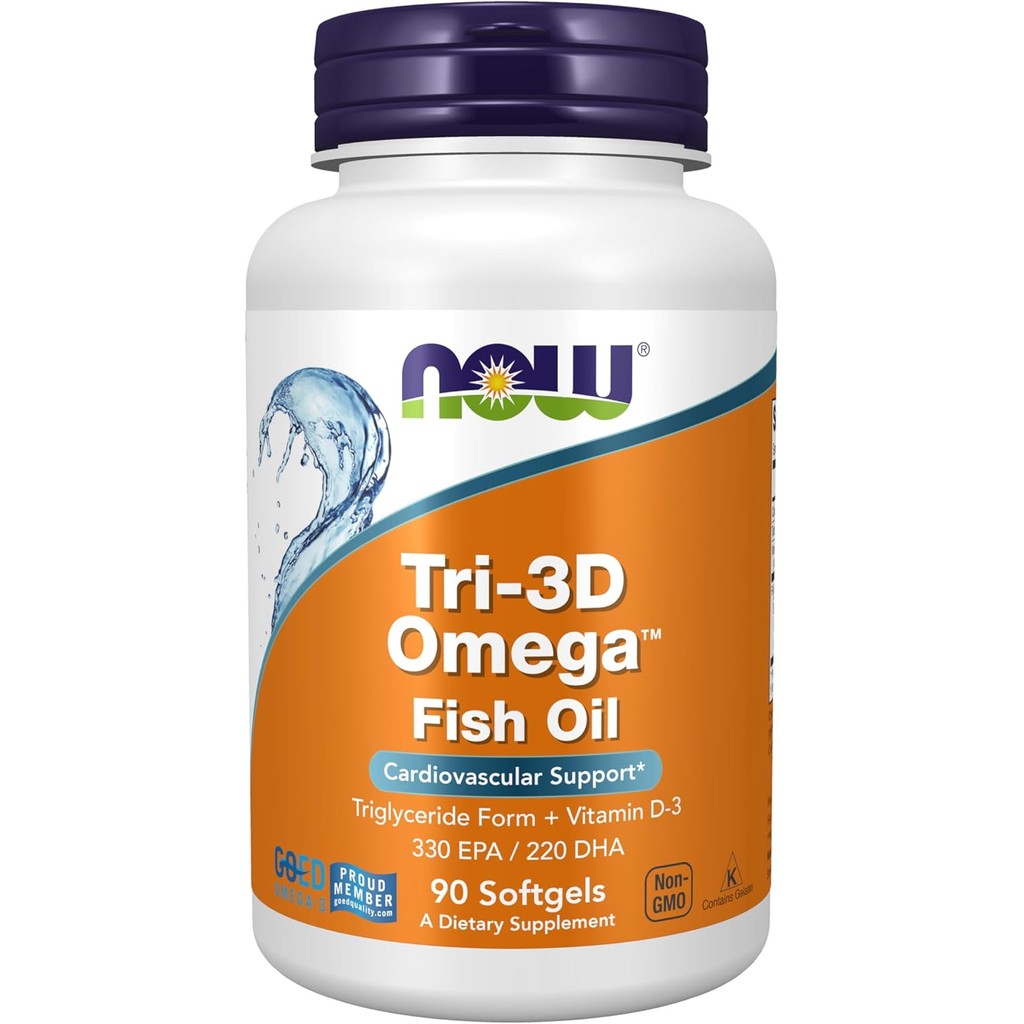 NOW Foods อาหารเสริม Tri-3D ga™, Triglyceride Form of ga-3 Fish Oil + วิตามินดี-3, การกลั่นด้วยโมเลก
