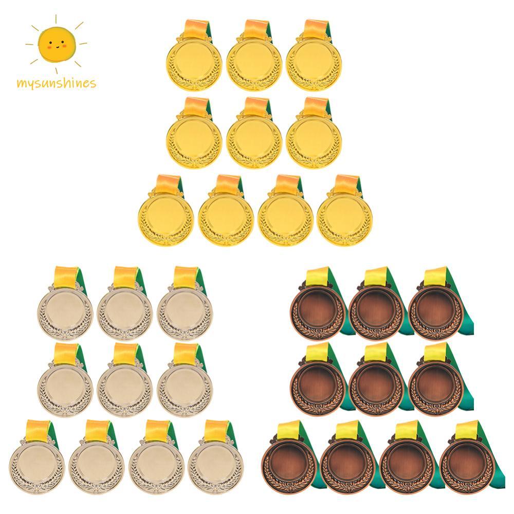 ☀MS 10 ชิ้นทอง/เงิน/เข็มกลัดเหรียญรางวัลเหรียญคอริบบิ้นรางวัลกีฬา 5.2 เซนติเมตรการแข่งขันรางวัลเหรีย