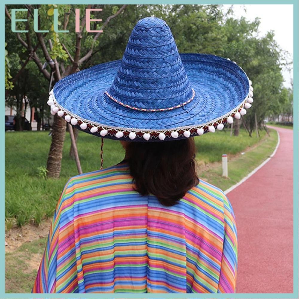 หมวกฟาง Ellie ปีกกว้าง สีสันสดใส เหมาะสำหรับปาร์ตี้ หมวกประดับลายสวยงามสำหรับฤดูร้อนและกันแดด หมวกสไ