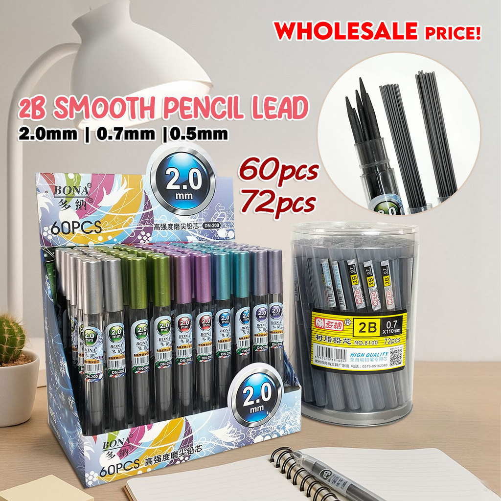 VCR 2B Smooth Pencil Lead Tube 0.5 มม./0.7 มม./2.0 มม.ดินสอเติม DN-200 NO.8100 60 ชิ้น & 72 ชิ้น