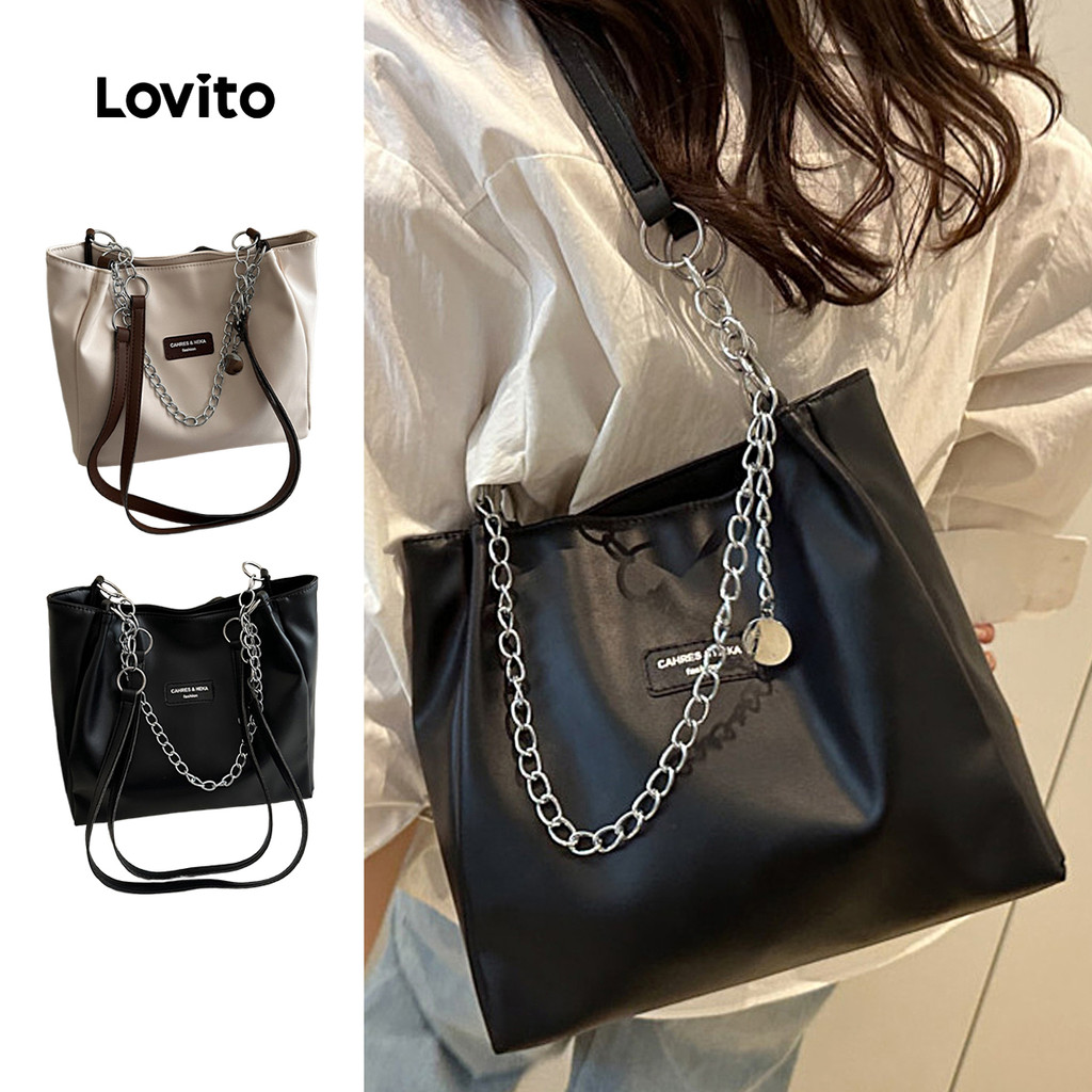 Lovito กระเป๋า tote ขนาดใหญ่แบบลำลอง สำหรับผู้หญิง LFA90340