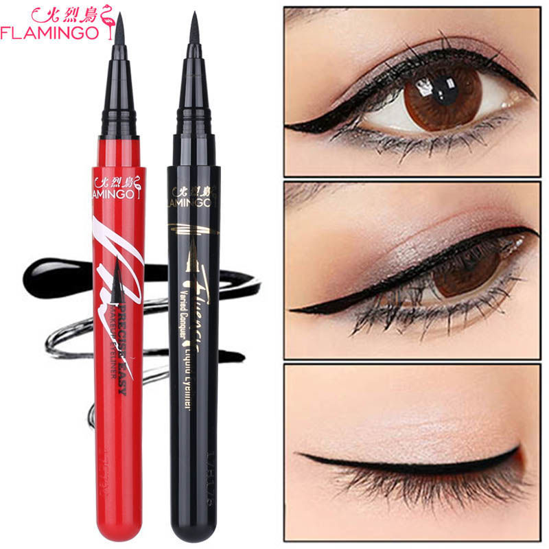 อายไลเนอร์ eyeliner Flamingo Variety Conquer Smooth Liquid Eyeliner Pen Hard Tip Lasting Dark Black 