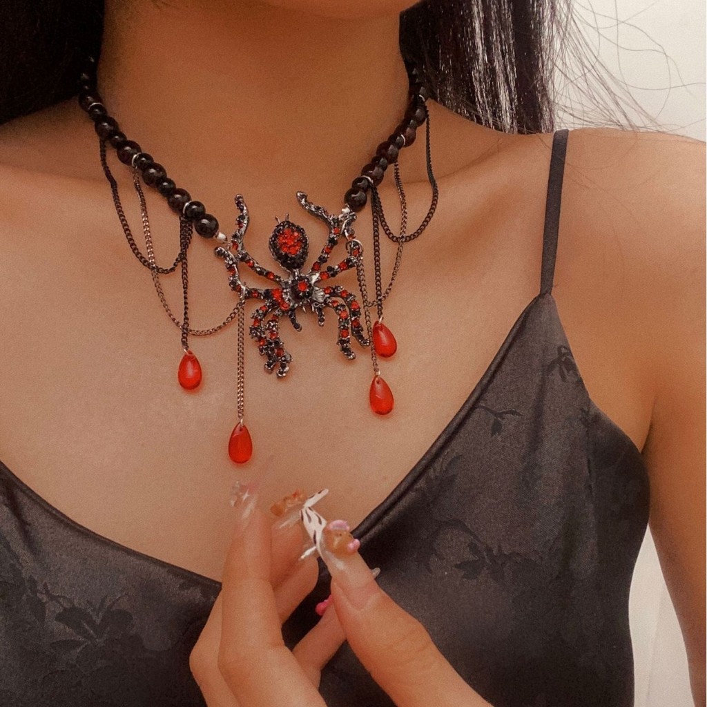 Y2K Spider Web สร้อยคอ Fringe, Edgy Kawaii Choker, ปรับ Gothic Collar สําหรับ Alt แฟชั่น Baddies