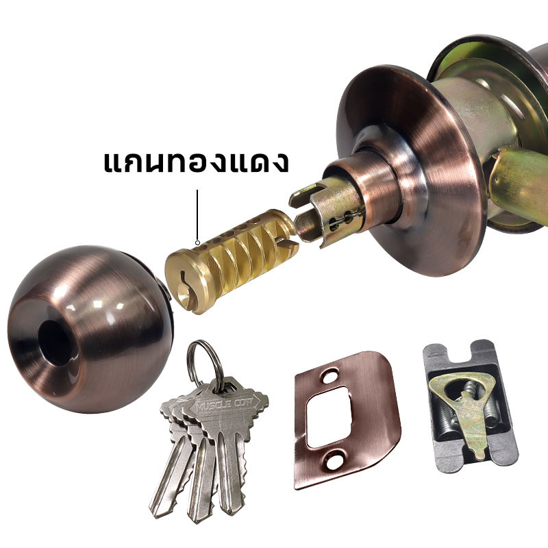 MUSCLE COW ลูกบิดประตู ลูกบิดก้านโยก พร้อมล็อคในตัว ครบชุด ก้านโยกสแตนเลส ติดตั้งได้กับบานประตูทุกชนิด - รูปที่ 4