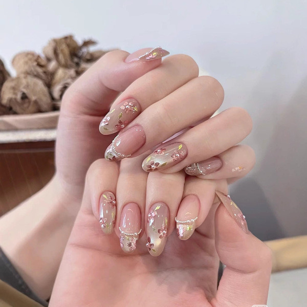 handmade nail set handmade press on nails ✳[272] Flowers Like Brocade Handmade Wear Nails Classy Cat