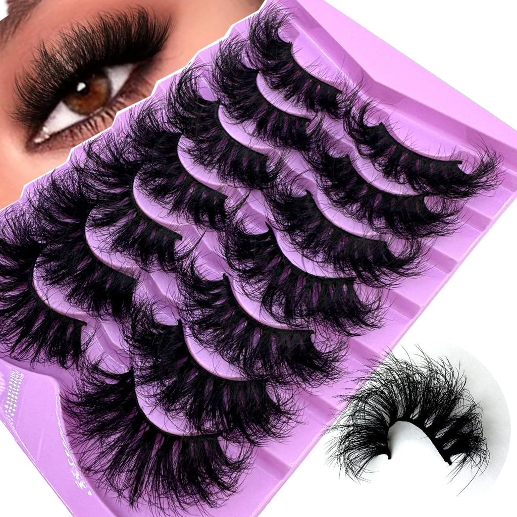 HBZGTLAD Mink Lashes ขนตาปลอมปุย 25 มม. Dramatic Faux Mink Eyelashes Natural Look Cat Eye Volume Eye