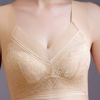 Lace & Bliss🌸เสื้อชั้นใน ไซส์ใหญ่ สําหรับผู้หญิง Breathable ลูกไม้พิมพ์สบาย บราไร้โครง Plus+ บราอกใหญ่ B04