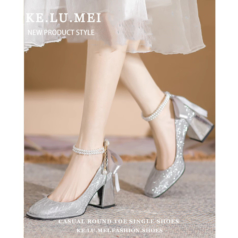 รองเท้า poise เกาหลี ส้นสูง kyda รองเท้า รองเท้าเพิร์ลแมรี่หัวเหลี่ยมแบบใหม่ปี2025รองเท้าผู้หญิงรองเ