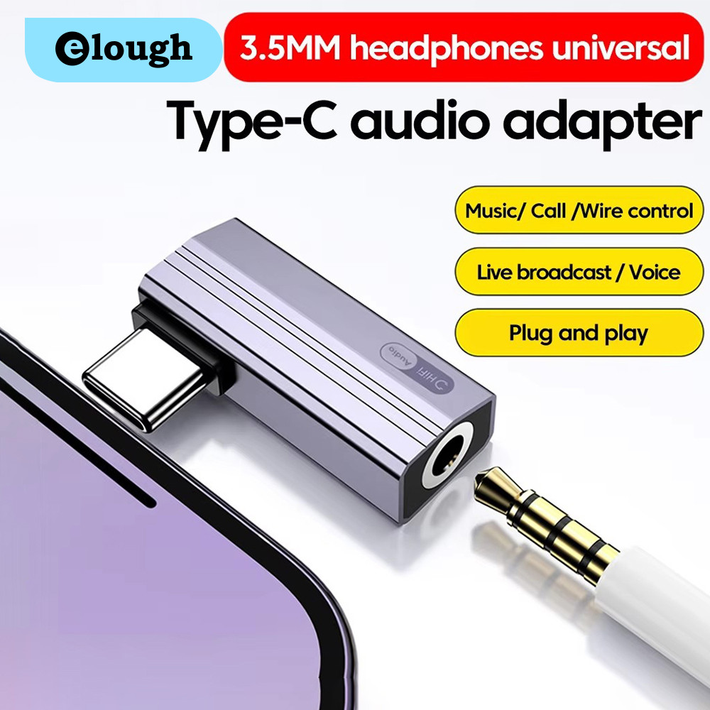 Elough Universal Type C อะแดปเตอร์เสียง 3.5 มม.หูฟังตัวแปลงควบคุมแบบมีสายสําหรับแท็บเล็ต Samsung