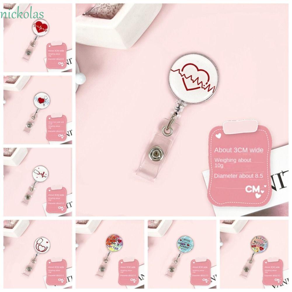 NICKOLAS พยาบาล Retractable Badge Reel, ID Card Accessories Simplicity Nurse ID Card Clips, Office S