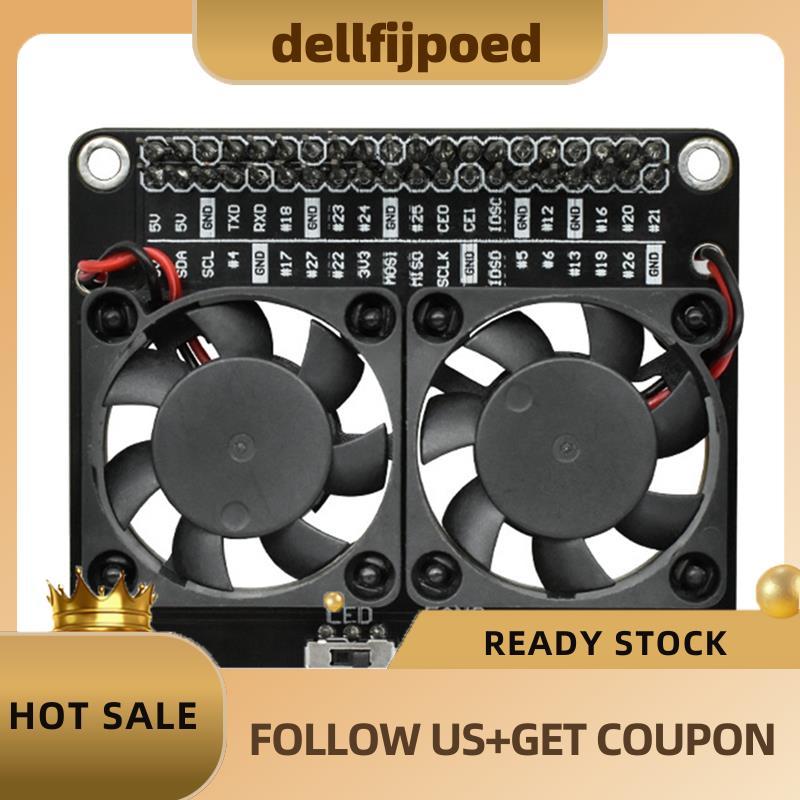 delfijpoedDual Cooling Fan Shield forRaspberry Pi 4B forRaspberry Pi 4B พร้อมฮีทซิงค์สีเขียว LED RPI