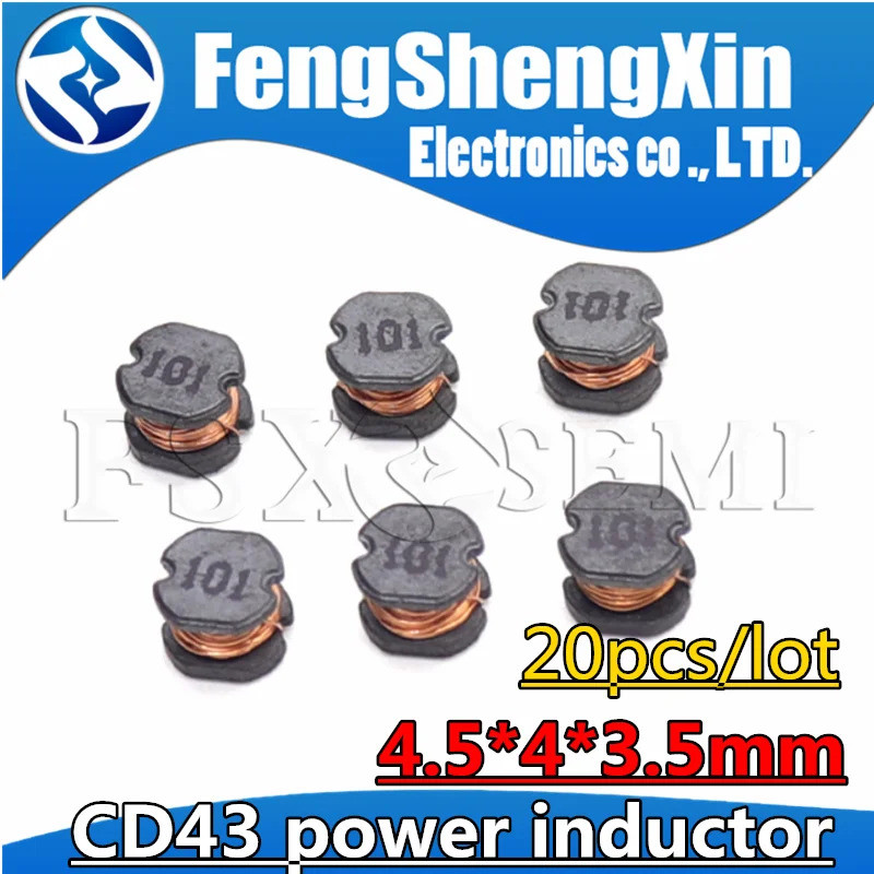 20pcs CD43 SMD Power Inductor 1 1.5 2.2 3.3 4.7 6.8 10 15 22 33 47 68 UH 1R0 1R5 2R2 3R3 4R7 6R8 100