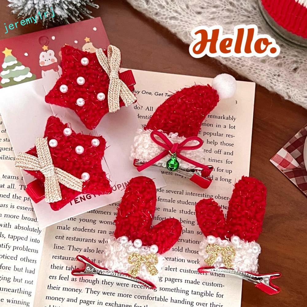 JEREMY1RJ คริสต์มาส Hairpin, อุปกรณ์เสริมผม Plush ถุงมือหมวก Star Plush Xmas Barrettes, สไตล์เกาหลี 