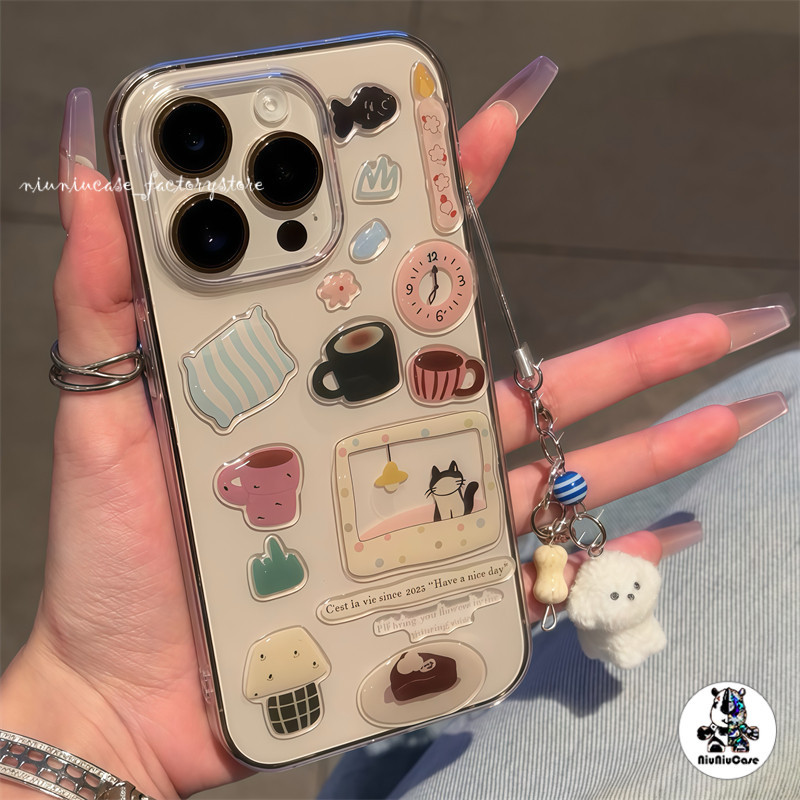 Case +สติกเกอร์เจลลี่ DIY ซองกันกระแทกแบบง่ายรองรับสำหรับ For iPhone 15 11 12 13 14 16 17 Pro Max 7 8 Plus XR X XS เคส