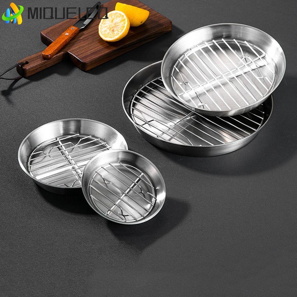 MIQUELCQ ถาดอบทอดอากาศ, เกรดอาหาร 304 สแตนเลส Circular Drain Pan, ตาข่ายยกระดับทนความร้อนอเนกประสงค์ Non-stick Air Fry ตะกร้าห้องครัว