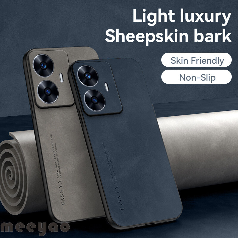 เคส Realme C55 เคสโทรศัพท์หนังนุ่มแท้ป้องกันกล้องหรูหราแกะ Bark สําหรับ RealmeC55 RMX3710