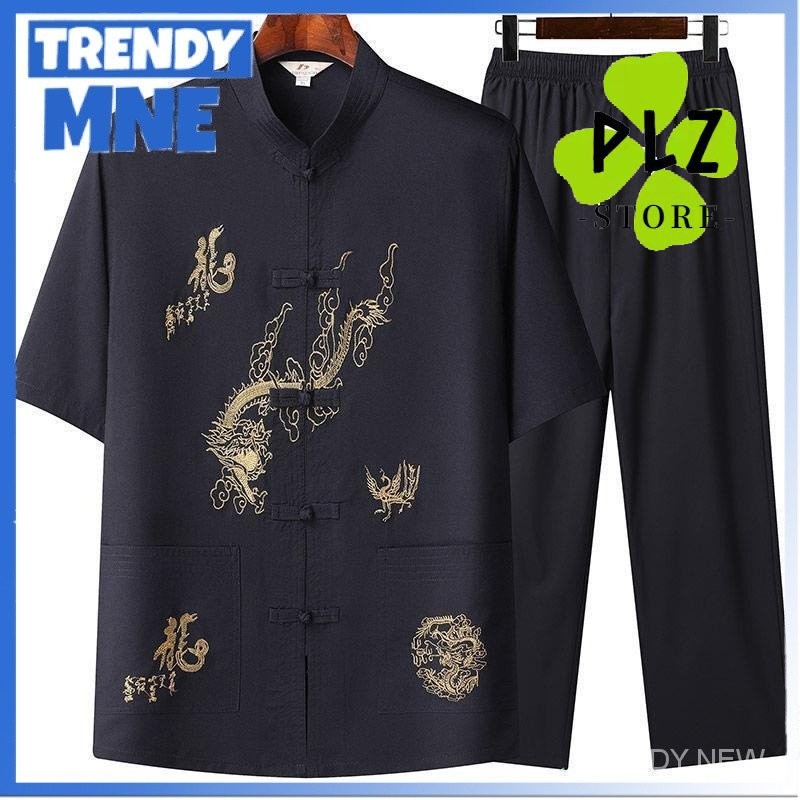 กลางอายุและผู้สูงอายุ กลิ่นฉุน ชุดผู้ชายสไตล์ฤดูร้อนแขนสั้นชุดปู่เสื้อผ้า ไทจิ ฮันฟู เสื้อผ้าเก่าพ่อเสื้อผ้าฤดูร้อน中 男ufur