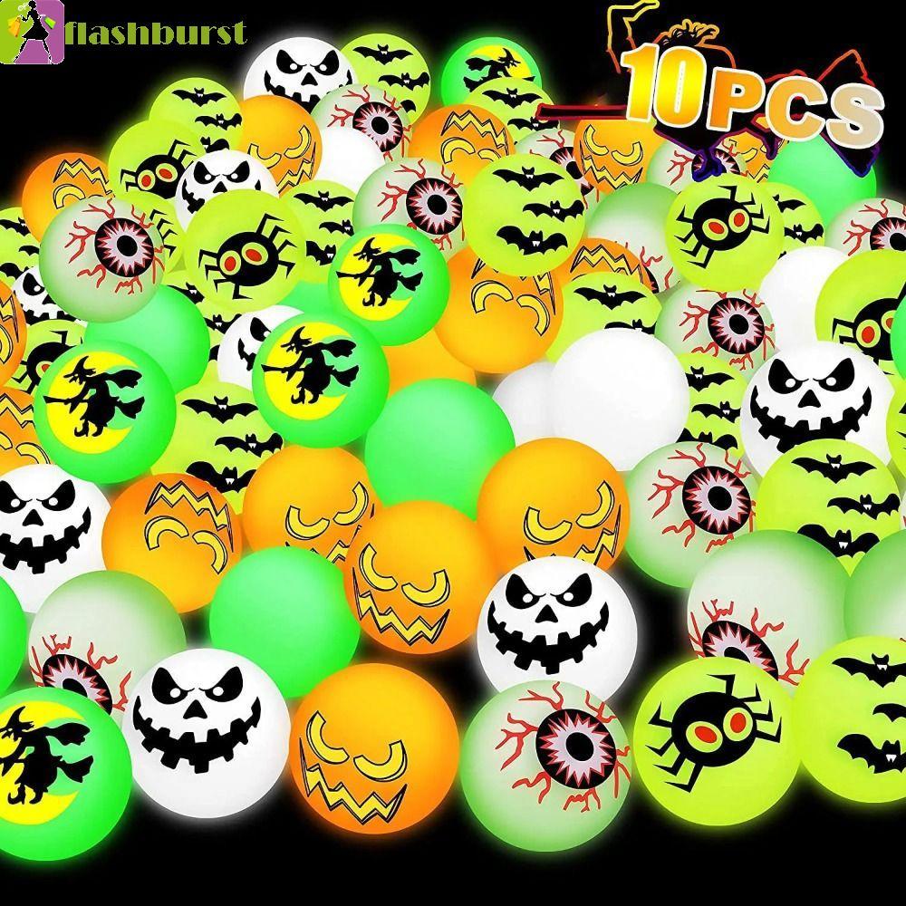 FLASHBURST 10 ชิ้น/เซ็ต Halloween Bouncy Balls, Scary Glow-in-the-Dark Bouncy Eyeballs Luminous Boun