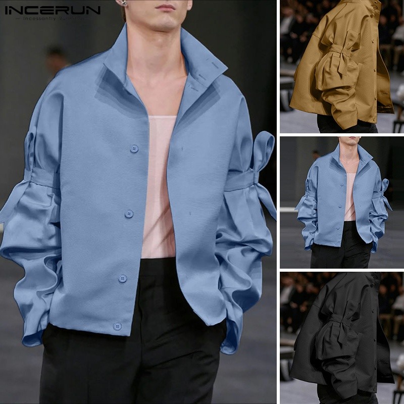 INCERUN ผู้ชายเกาหลี Niche Design Stand Neck แขนยาว Bowknot Design Button Up เสื้อแข็ง ราคา ถูกที่สุด ดีลบีเคเค แกลเลอรีภาพที่ 3
