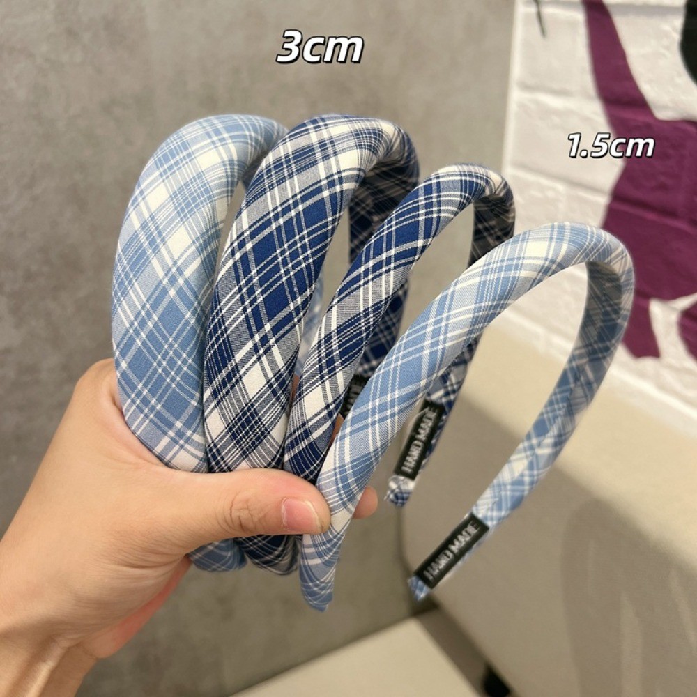 ที่คาดผมลายสก๊อตฟองน้ําใหม่ Sweet Academy Style Blue Stripes High Cranium Top Versatile Going Out Fa