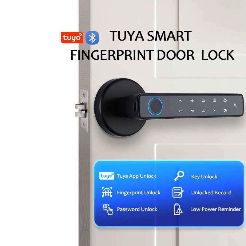 Tuya Smart Fingerprint Door Lock Keyless Entry Door Lock Home Security Remote Lock Bluetooth Digital Door Lock
