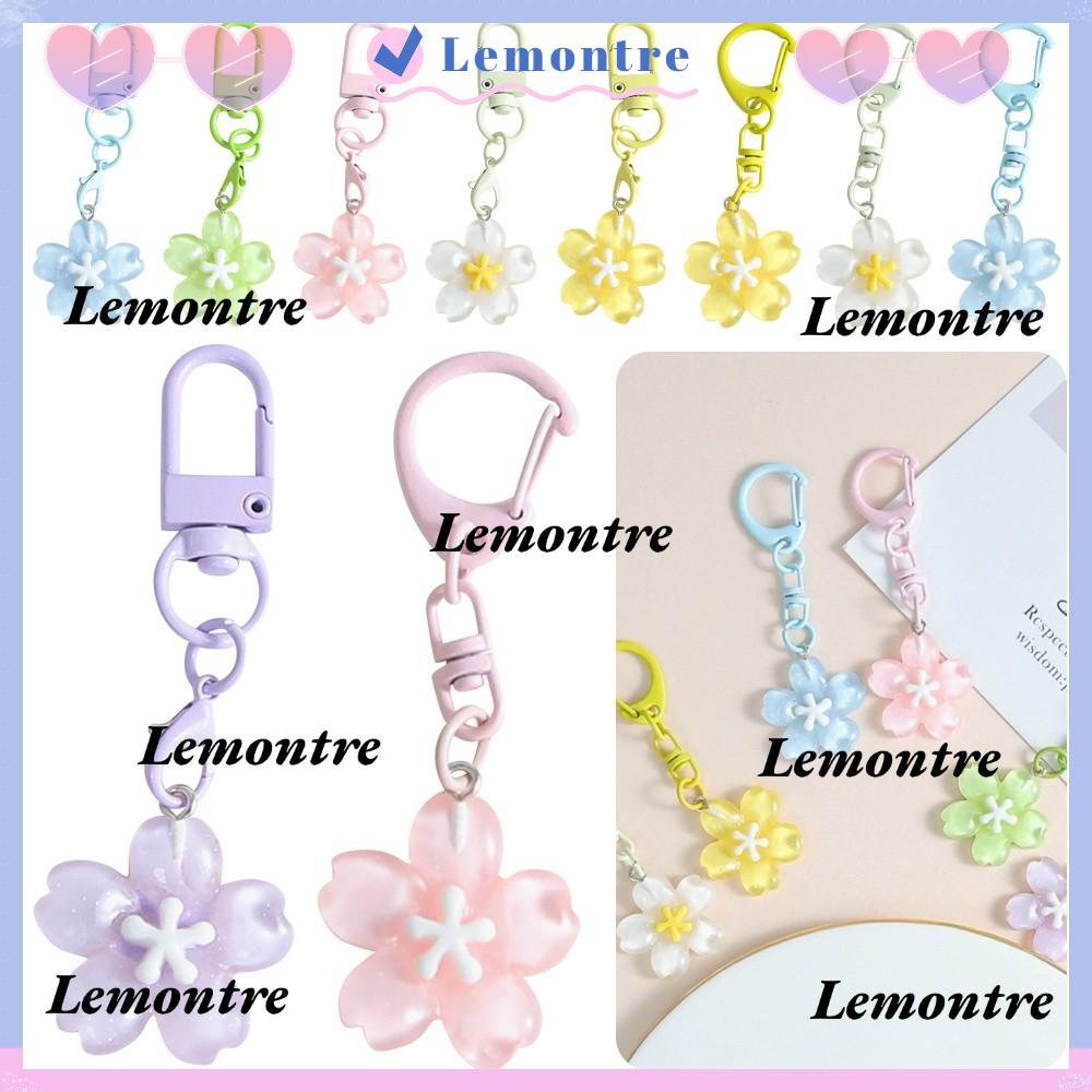 พวงกุญแจดอกซากุระ LEMONTRE, พวงกุญแจดอกไม้เรซิน DIY, จี้ห้อยกระเป๋าสีสันสดใสน่ารักตกแต่งกระเป๋าเป้สะพายหลัง