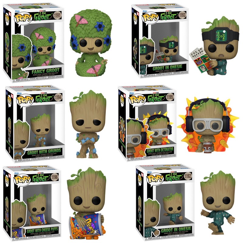 Funko pop Groot โรงละครขนาดเล็ก Groot Groot ดอกไม้พระเจ้ารูปปั้นรูปตุ๊กตาตกแต่งย้ายหัวตุ๊กตา