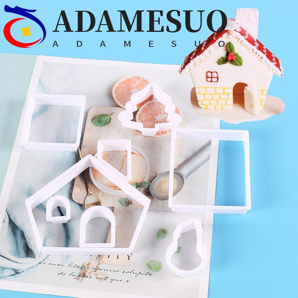 ADAMESUO 8 ชิ้น/เซ็ตพลาสติก Gingerbread House Mould, DIY Pastry เค้กแสตมป์เครื่องตัดคุกกี้ชุด, การ์ต