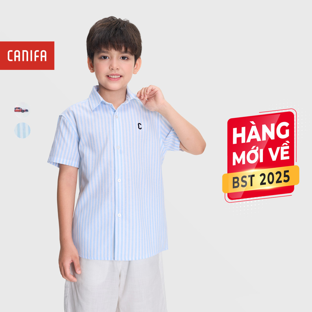 CANIFA เสื้อเชิ้ตเด็กชายพิมพ์ลายคอปกและแขน 2TH25S002