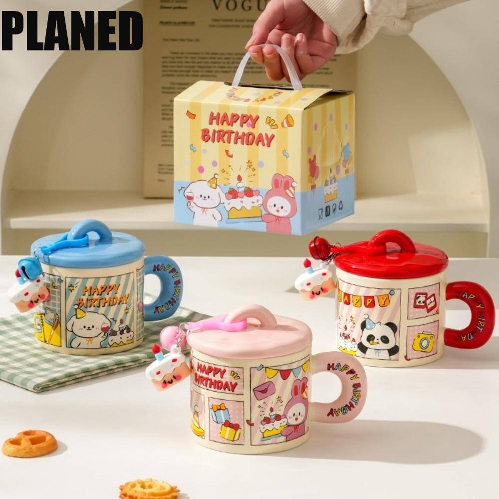 PLANED Happy Birthday Mug, Dog/Rabbit/Panda Cartoon Animal Cartoon Ceramic Mug Cup, Cute Ceramic Aes