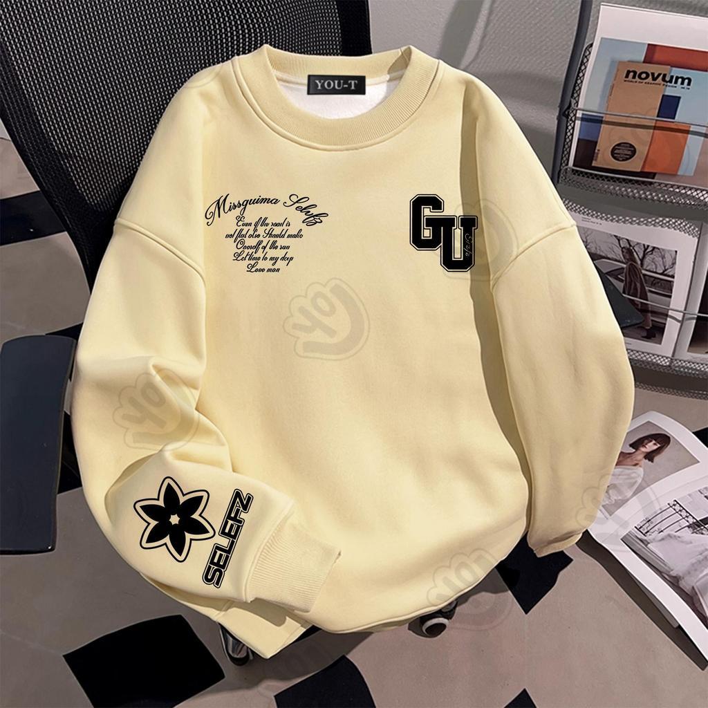 Y-T🧸เสื้อกันหนาวแขนยาว คอกลม ทรงหลวม พิมพ์ลายตัวอักษร ลาย 