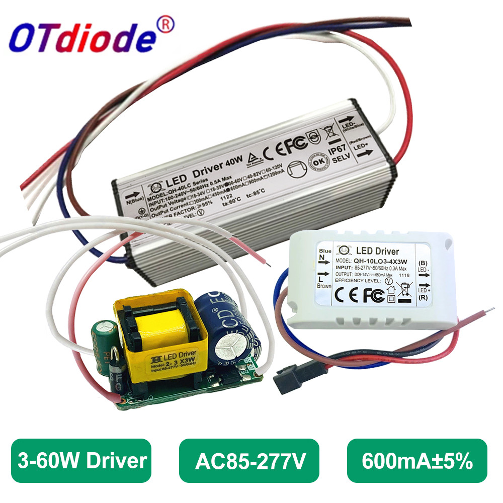 600mA LED Driver คงที่ AC85-265V PF 3-60W 1-2x3w 2-4x3w 6-10x3w 10-18x3w 18-30x3w Power Supply อะแดป