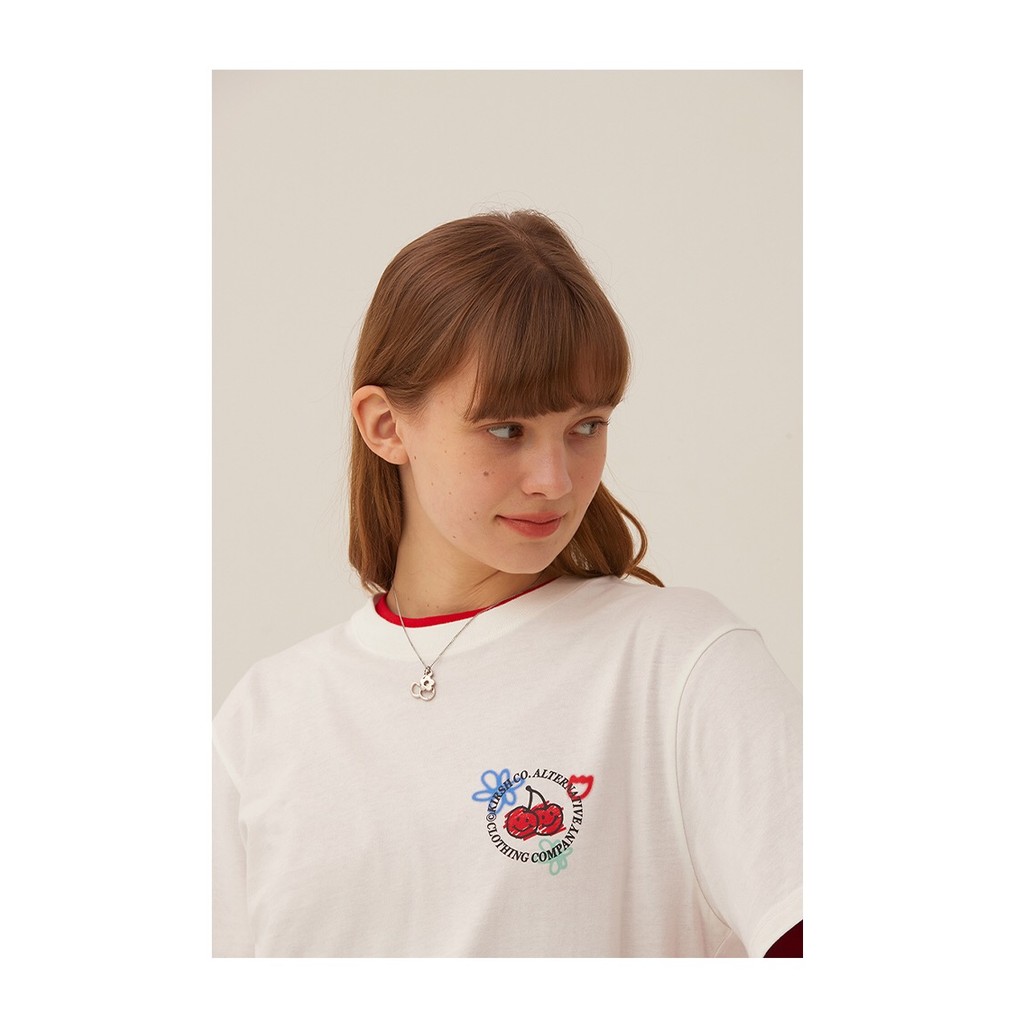 เสื้อยืดแขนสั้นสไตล์เกาหลีกราฟฟิตี้สำหรับฤดูใบไม้ผลิและฤดูร้อน แบบฉบับ.krish Cherry